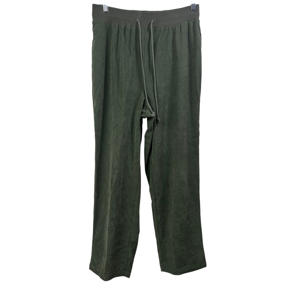 Denim & Co Olive Green Faux Suede Pull On Drawstring Pants Large High Rise L